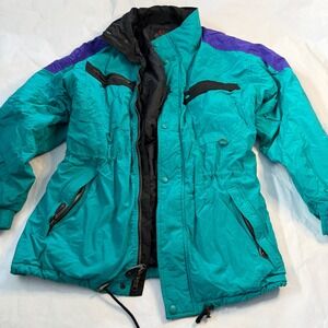 CEVAS Helly Hansen VTG Teal Purple Colorblock Ski Jacket Winter Coat Mens Medium